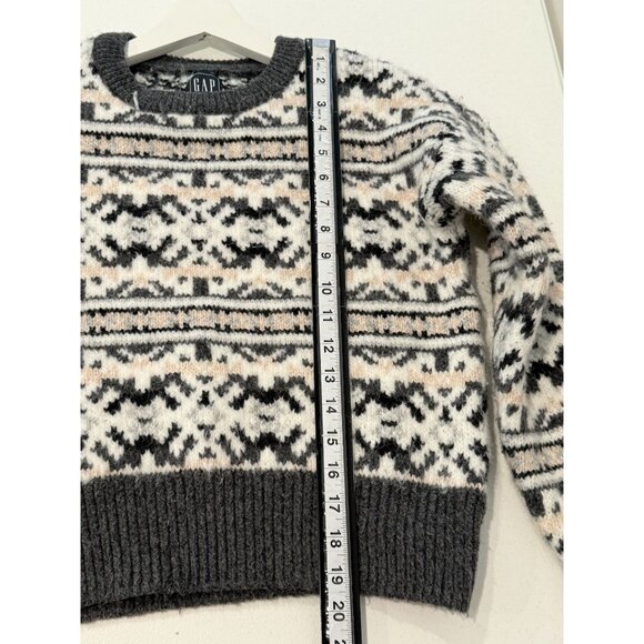 Gap Sweater Womens Crewneck Fair Isle Preppy Size XS Knit Top Gray Neutral Fall - Picture 11 of 13